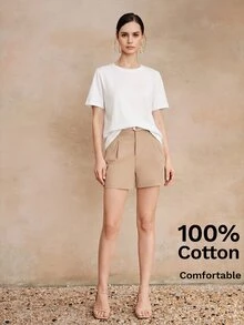 Anewsta Essential Anewsta Women's Casual All-Match Solid Color Short Sleeve T-Shirt, Minimalist Versatile Top - White - View 8