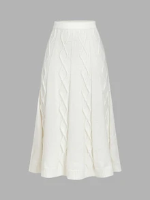 SHEIN MOD Beige High Waist Cable Knit Versatile Long Skirt, Autumn/Winter,Fall - Beige - View 1