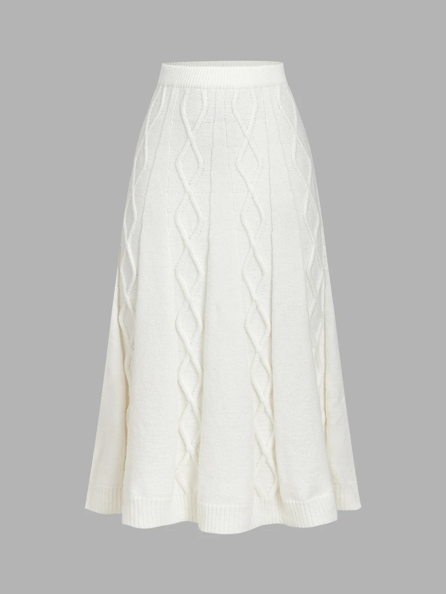 SHEIN MOD Beige High Waist Cable Knit Versatile Long Skirt, Autumn/Winter,Fall - Beige - View 1