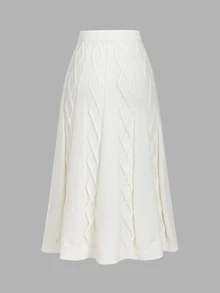 SHEIN MOD Beige High Waist Cable Knit Versatile Long Skirt, Autumn/Winter,Fall - Beige - View 2