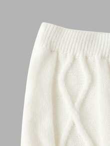 SHEIN MOD Beige High Waist Cable Knit Versatile Long Skirt, Autumn/Winter,Fall - Beige - View 3