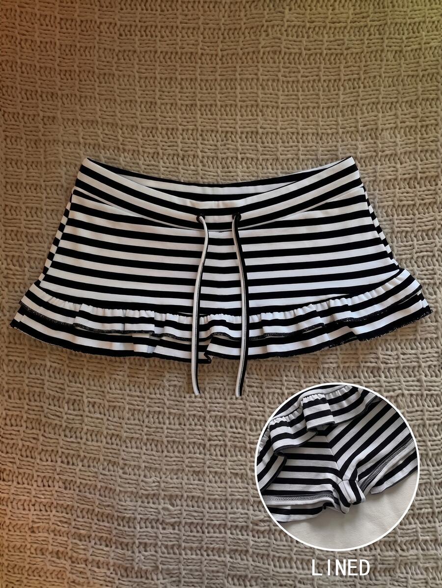 Attitoon 女款休閒性感超低腰迷你裙,Y2K穿搭,復古街頭風,適合日常通勤、約會、派對、秋冬夏季、婚禮、海灘、畢業典禮,優雅休閒,適合外出、音樂節穿搭、度假服飾、開學服裝 - 黑與白 - 查看 1