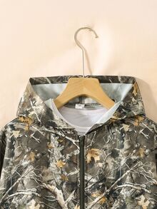SHEIN Kids Young Boys Clothes Casual Sports Street Green Camouflage Branch Pattern Printed Hooded Autumn Jacket Back To School Clothe Boys School Clothes - Multicolor - View 6