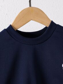 Genkimix Kids Young Girls Sweatshirt Fake Two Piece Striped Patchwork Pullover Preppy Style Embroidered Bow Long Sleeve Tops Autumn Winter Clothes - Blue - View 6