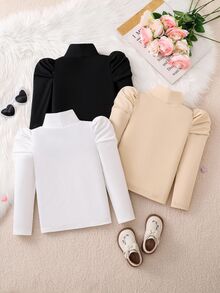 SHEIN Young Girl Casual Heart Print Puff Sleeve T-Shirt, Autumn - Multicolor - View 2