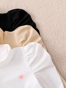 SHEIN Young Girl Casual Heart Print Puff Sleeve T-Shirt, Autumn - Multicolor - View 5