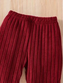 2pcs/Set Tween Girls Casual Striped Long Sleeve Shirt And Stretch Flare Pants Outfit, Suitable For Autumn/Winter - Red - View 6