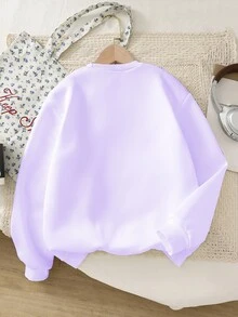 SHEIN 少女可爱卡通垂耳蓝兔印花卫衣，秋冬 - 彩色 - 查看 2
