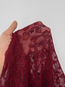 Maweii Plus Size Women's Lace Sexy Versatile Long Sleeve Bodysuit - Burgundy - View 6