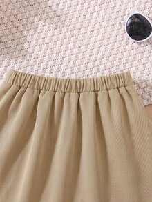 Kids Young Girl Fashionable Versatile Woven Solid Color Pleated Fitted Casual Skirt Back To School - Apricot - View 5