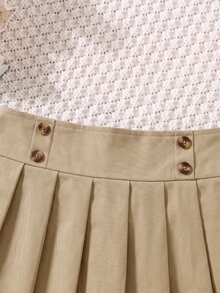 Kids Young Girl Fashionable Versatile Woven Solid Color Pleated Fitted Casual Skirt Back To School - Apricot - View 7