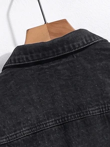 QuarKem Men's Vintage Washed Denim Jacket, Distressed Loose Fit - Dark Grey - View 5