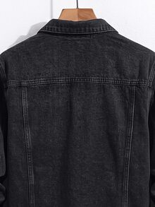 QuarKem Men's Vintage Washed Denim Jacket, Distressed Loose Fit - Dark Grey - View 6