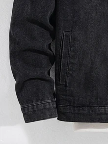 QuarKem Men's Vintage Washed Denim Jacket, Distressed Loose Fit - Dark Grey - View 7