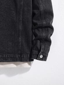 QuarKem Men's Vintage Washed Denim Jacket, Distressed Loose Fit - Dark Grey - View 8