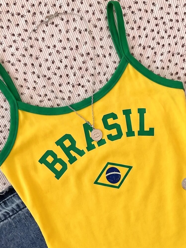 Random 4items,Send 1item Tween Girls Casual Minimalist Spaghetti Strap Fitted Tank Top Cartoon Print Summer Top Beach Yellow - Multicolor - View 4