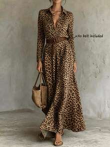 SHEIN Women's Romantic Fashion V-Neck Leopard Print Casual Party Evening Dress - Multicolor - View 3