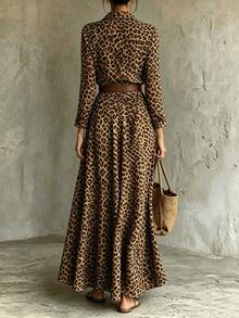 SHEIN Women's Romantic Fashion V-Neck Leopard Print Casual Party Evening Dress - Multicolor - View 2