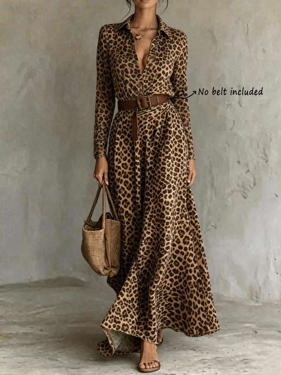 SHEIN Women's Romantic Fashion V-Neck Leopard Print Casual Party Evening Dress - Multicolor - View 1