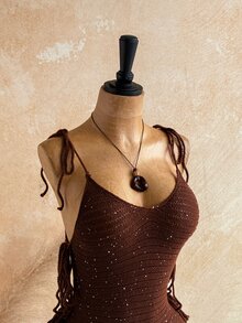 Soleia New V-Neck Side Cut-Out Tie-Up Beaded Backless Sweater Jumpsuit, Bohemian, Boho, Vacation, Vintage, Holiday, Beach, Cruise - Multicolor - View 5