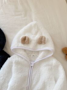 SHEIN Vintaside Kids 秋冬嬰兒法蘭絨連身衣，加厚珊瑚絨爬行服，新生兒連帽拉鍊外套 - 彩色 - 查看 7