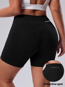 SHEIN Sports Women's Plus Size Simple Tight Fit Athletic Shorts For Fitness - Black - View 1