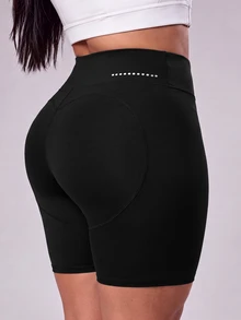 SHEIN Sports Women's Plus Size Simple Tight Fit Athletic Shorts For Fitness - Black - View 4
