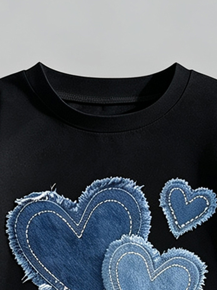 SHEIN Young Girl Casual Fashion Heart Pattern Short Sleeve Round Neck T-Shirt With Patchwork Cargo Skirt Set, Comfortable And Stylish Outfit, Casual Wear, Spring/Summer Set, New Style, Relaxed And Cozy, Spring Vibe, Leisure Summer Vacation - Multicolor - View 5