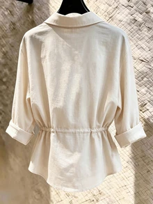 Franclia New Women's Plus Size Slouchy Casual Loose Slimming Drawstring Long Sleeve Shirt - Apricot - View 2