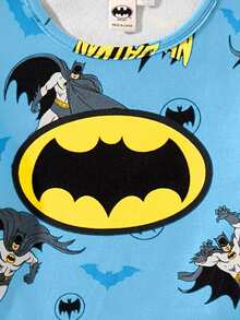 BATMAN X SHEIN 85th 男童卡通全图案印花弹力针织圆领上衣和裤子紧身睡衣 - 淺藍色 - 查看 3