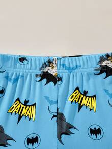 BATMAN X SHEIN 85th 男童卡通全图案印花弹力针织圆领上衣和裤子紧身睡衣 - 淺藍色 - 查看 4