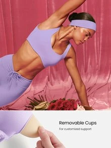 GLOWMODE FeatherFit™-Sculpt 塑形提拉紧致运动文胸，内置网眼肩带，可拆卸罩杯，V型后背，中等强度运动文胸，适合跑步、慢跑、健身、训练等秋冬季运动。 - 紫丁香色 - 查看 5