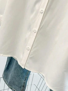 INAWLY Kemeja Putih Lengan Panjang Model Flare dengan Kerah Klasik, Blus Tenun Lembut Model Slim Fit dengan Kancing Depan - Putih - View 3