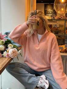 Livesso Women's Solid Color Raglan Long Sleeve Loose Casual Sweater Autumn Everyday School Peach Pink - Pink - View 7
