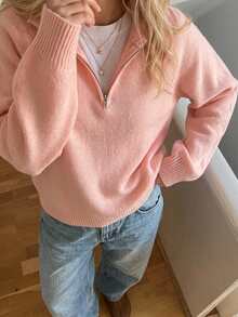 Livesso Women's Solid Color Raglan Long Sleeve Loose Casual Sweater Autumn Everyday School Peach Pink - Pink - View 3