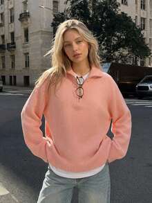 Livesso Women's Solid Color Raglan Long Sleeve Loose Casual Sweater Autumn Everyday School Peach Pink - Pink - View 2