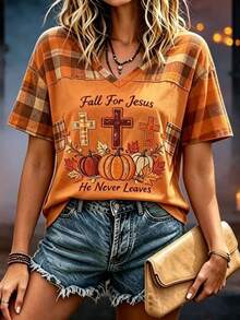 Selamara Women's Halloween Print V-Neck T-Shirt - Multicolor - View 2