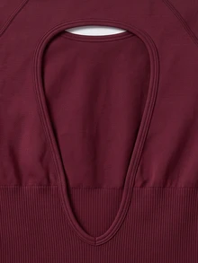 SHEIN Sweetro Plus Size Women Solid Color Back Twist Cutout Design Sports Jumpsuit Fall - Burgundy - View 5