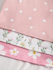 SHEIN 3件裝少女花卉與愛心印花圓領長袖休閒T恤 - 彩色 - 查看 7