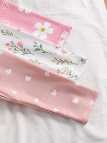 SHEIN 3件裝少女花卉與愛心印花圓領長袖休閒T恤 - 彩色 - 查看 6