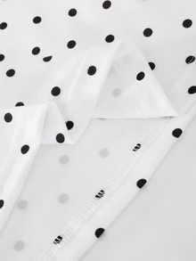 SHEIN Kaos Remaja Perempuan Warna Abu-abu Hitam Motif Polkadot dengan Kerah, Kancing, dan Hiasan Renda, Lengan Panjang, Desain Kasual Serbaguna, Cocok untuk Musim Semi dan Gugur, Cocok untuk Aktivitas Sehari-hari, Bepergian, Perjalanan, dan Acara Kumpul-kumpul. - Putih - View 5