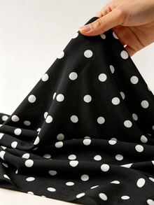 Modelyn Elegant Floral Lace Patchwork Polka Dot Print V-Neck Fall Long Dress - Black and White - View 7