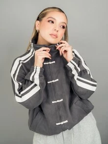 Ximena Robles Ximena Robles 女士休闲灰色条纹针织轻薄外套，秋季款 - 灰色 - 查看 1