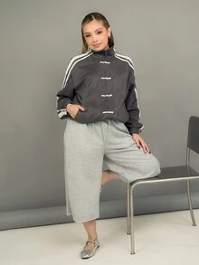 Ximena Robles Ximena Robles 女士休闲灰色条纹针织轻薄外套，秋季款 - 灰色 - 查看 5