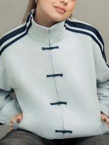 Ximena Robles Ximena Robles Casual Striped Blue Button-Up Lightweight Jacket For Women, Summer Outfits , Beach Outfits For Women, Summer Holiday Outfits, Holiday Outfits - Blue - View 3