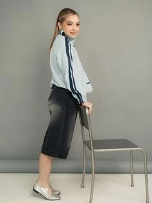 Ximena Robles Ximena Robles Casual Striped Blue Button-Up Lightweight Jacket For Women, Summer Outfits , Beach Outfits For Women, Summer Holiday Outfits, Holiday Outfits - Blue - View 5
