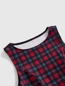 Sweetness Autumn/Winter Sweet Girl Red Plaid Low Waist A-Line Mini Dress For Women - Multicolor - View 3