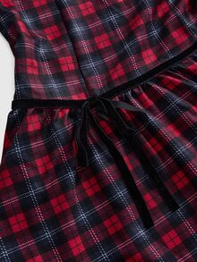 Sweetness Autumn/Winter Sweet Girl Red Plaid Low Waist A-Line Mini Dress For Women - Multicolor - View 4