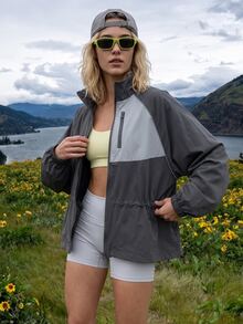 WanderVale Women's Colorblock Raglan Long Sleeve Zipper Front Sun Protection Jacket - Grey - View 3