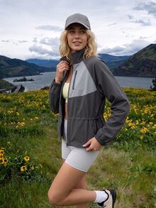 WanderVale Women's Colorblock Raglan Long Sleeve Zipper Front Sun Protection Jacket - Grey - View 6